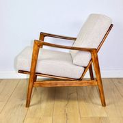 PRL armchair "Stefan" wooden beech vintage beige boucle - darker wood