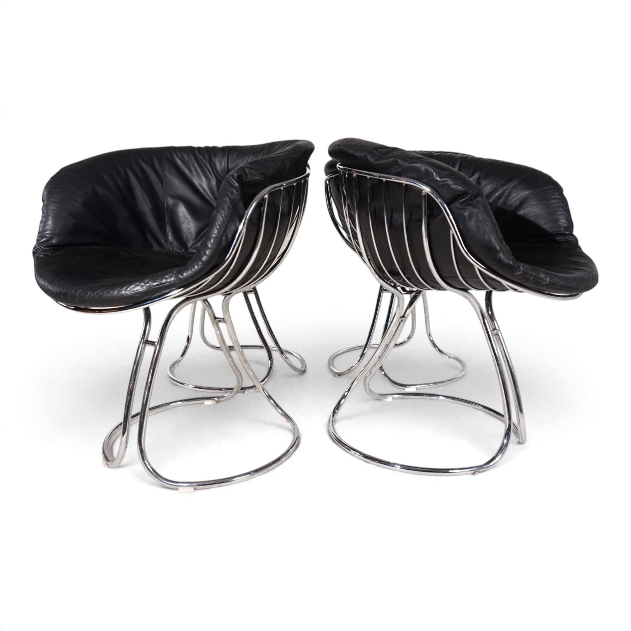 Set of 4 Pan Am dining chairs, chrome, leather by Gastone Rinaldi for RIMA,