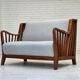 1950s, Scandinavian 2-seater sofa, reupholstered, upholstery wool, oak.