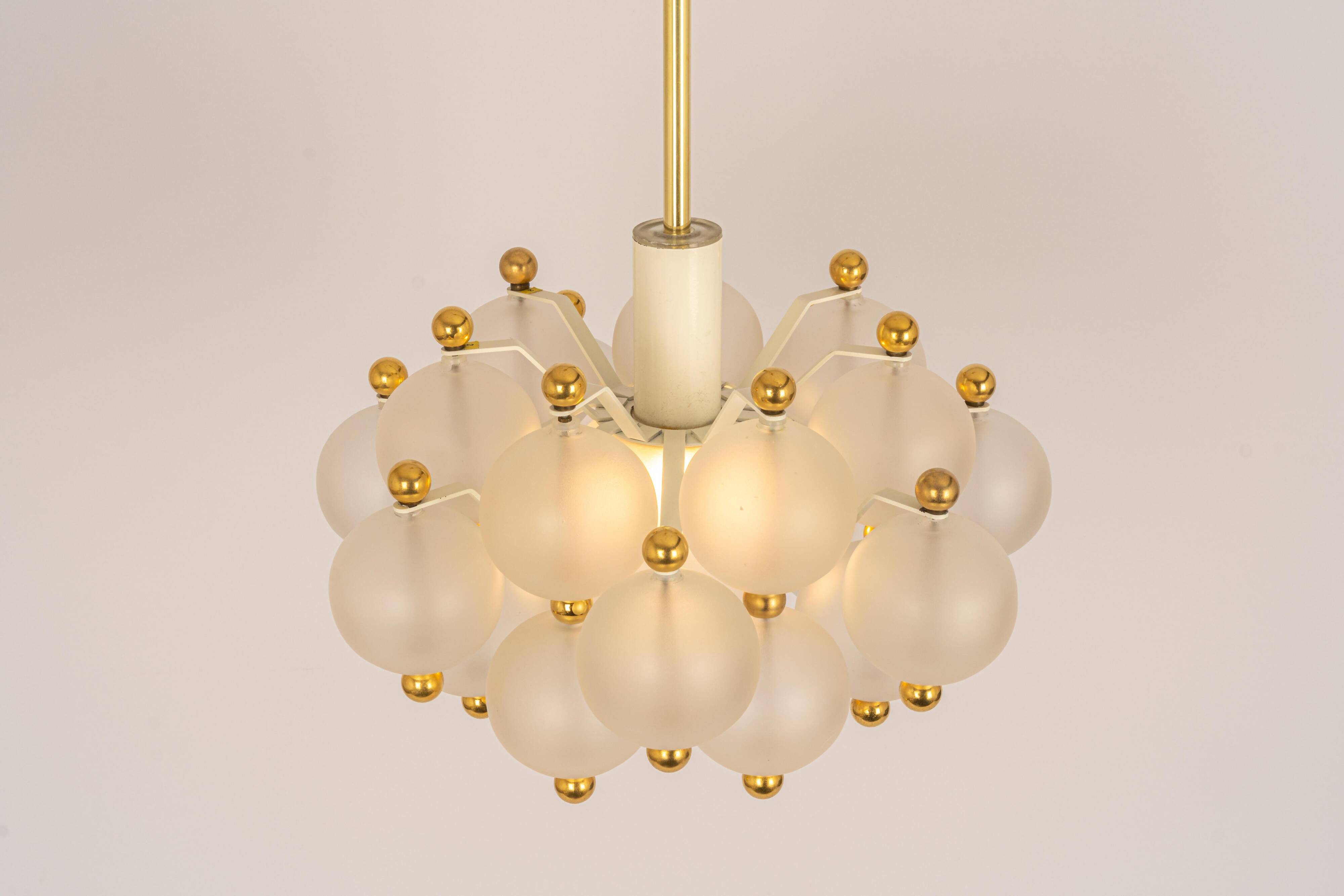 Large frosted glass and brass chandelier by Kinkeldey, Germany, 1970s.
