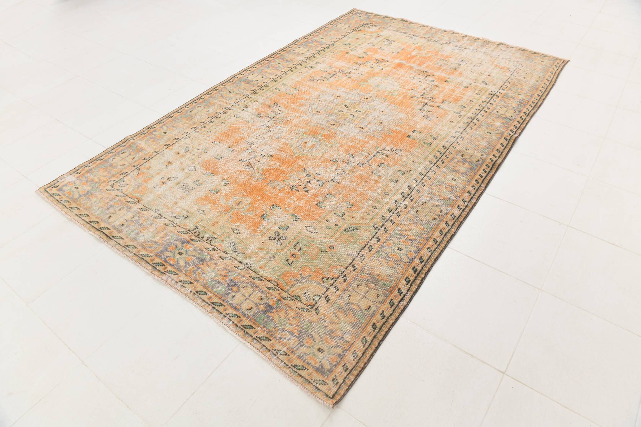 6x10 Peach Orange Large Vintage Rug, 184x290 Cm