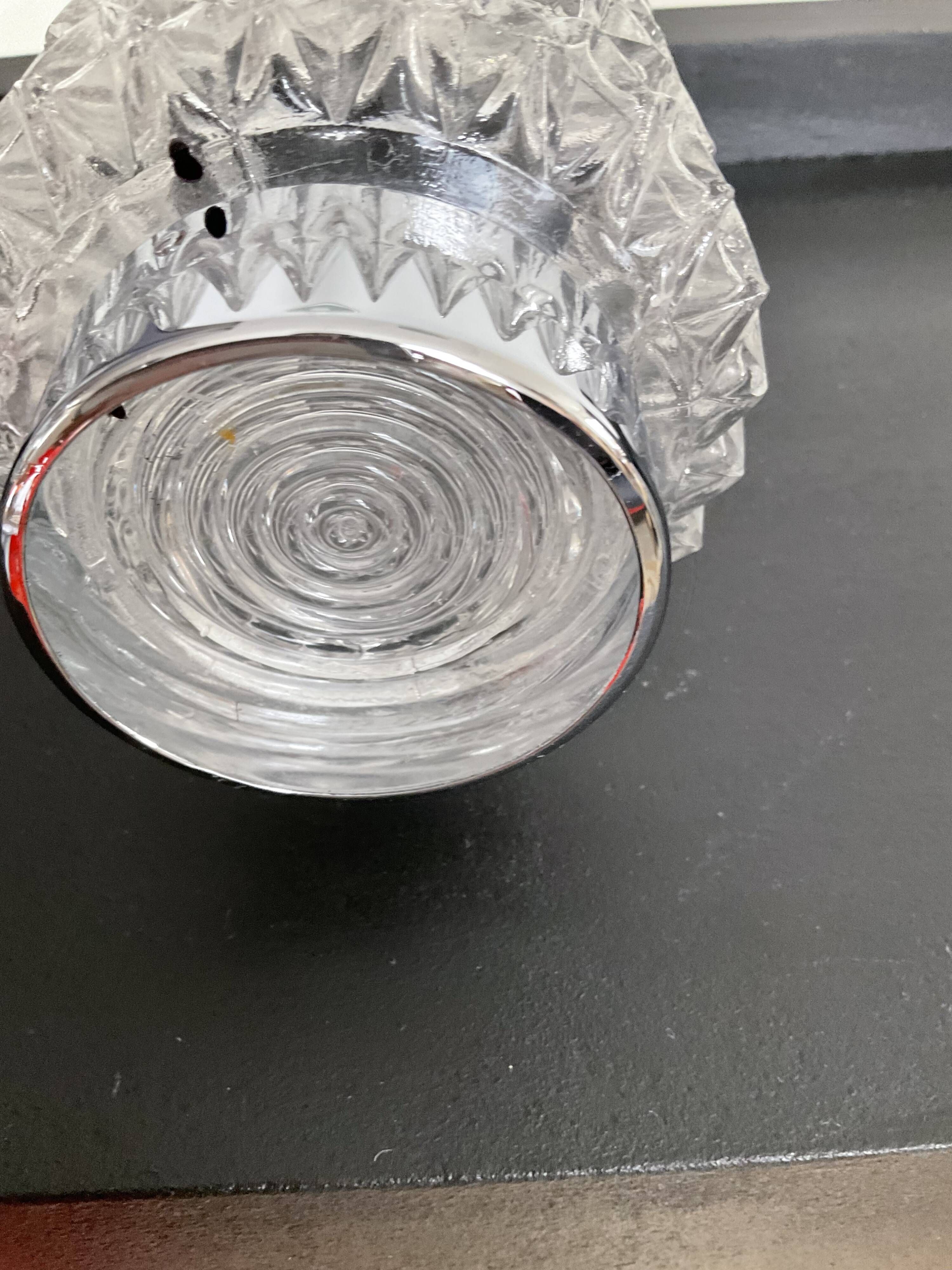 Vintage chrome candle holder and molded glass 70s