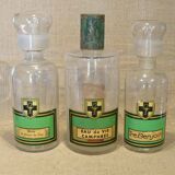 3 old large vials bottles glass laboratory pharmacy old chemistry
