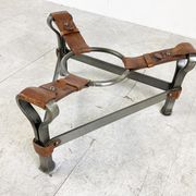 Mid century iron and leather coffee table, 1950s
