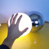 Lamp molecule, two balls, globe in opaline and stainless steel, 1970