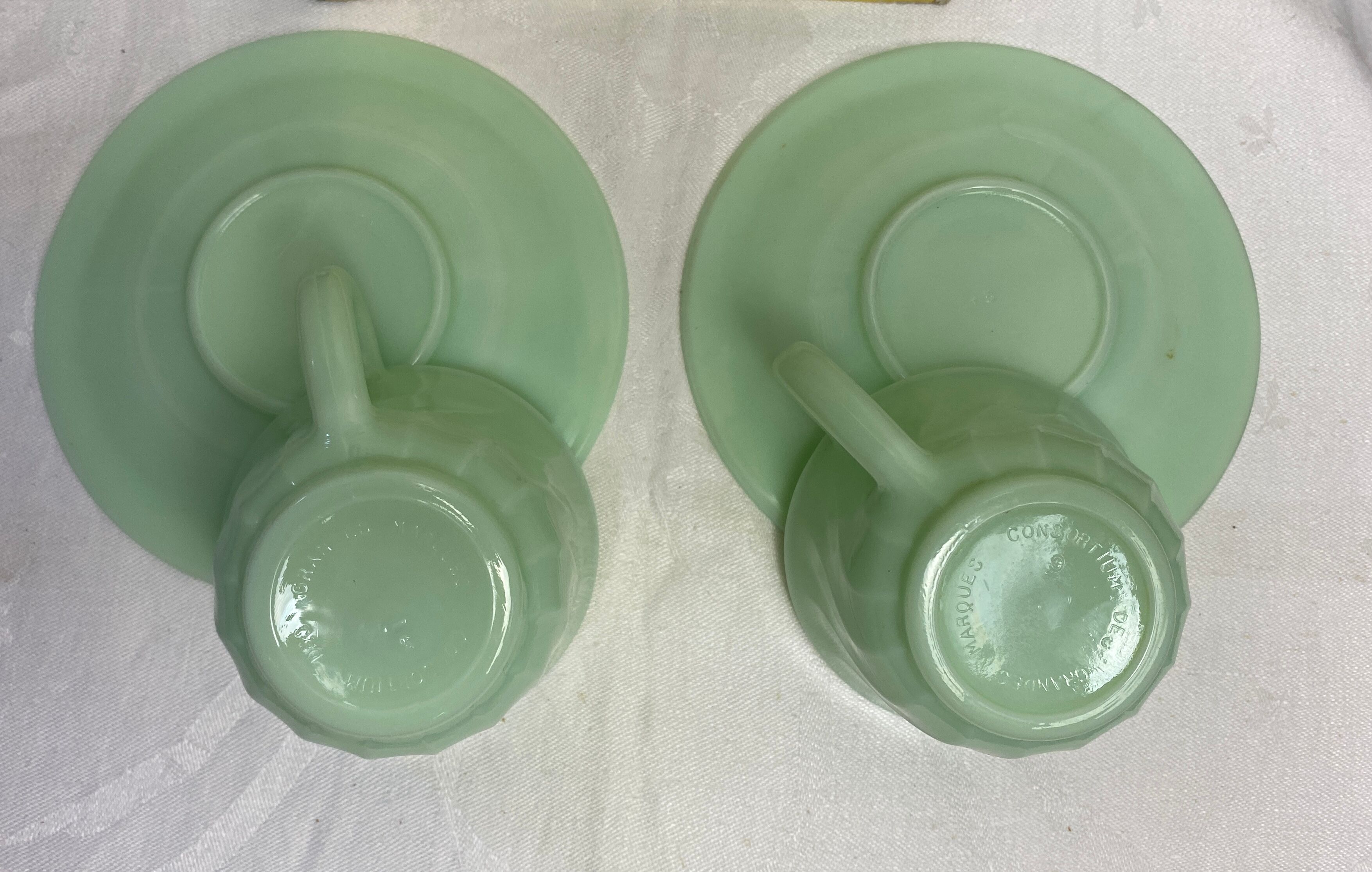 Set of 2 antique green opaline cups