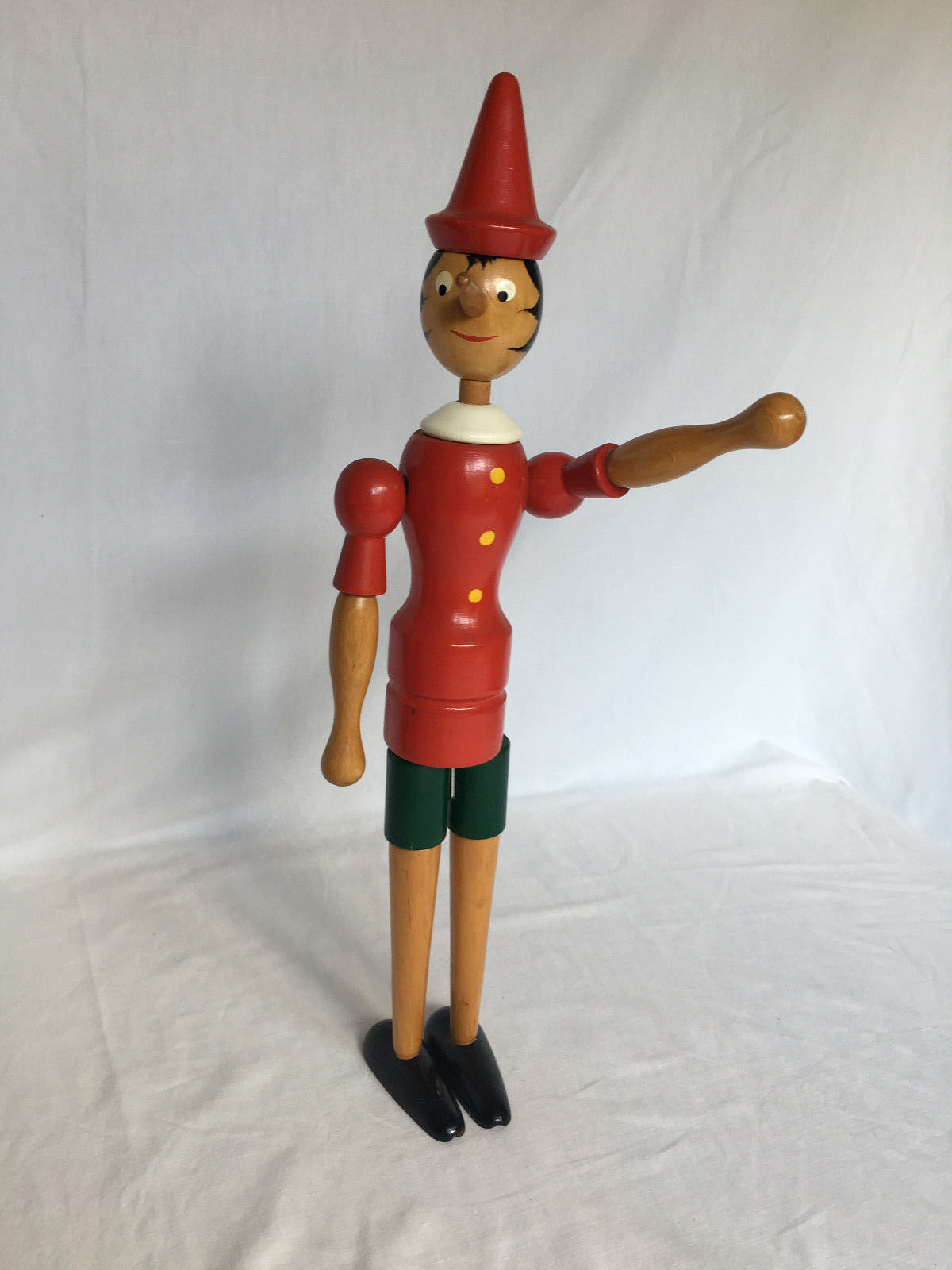 PINOCCHIO WOODEN ARTICULATED COAT RED AND GREEN HANDMADE VINTAGE