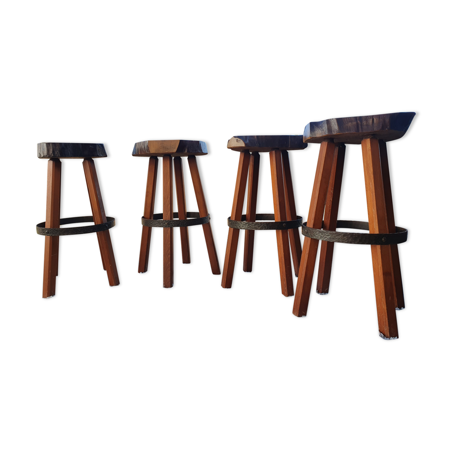Brutalist stools vintage light wood 70'