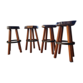 Lot de 4 tabourets brutalistes bois clair vintage