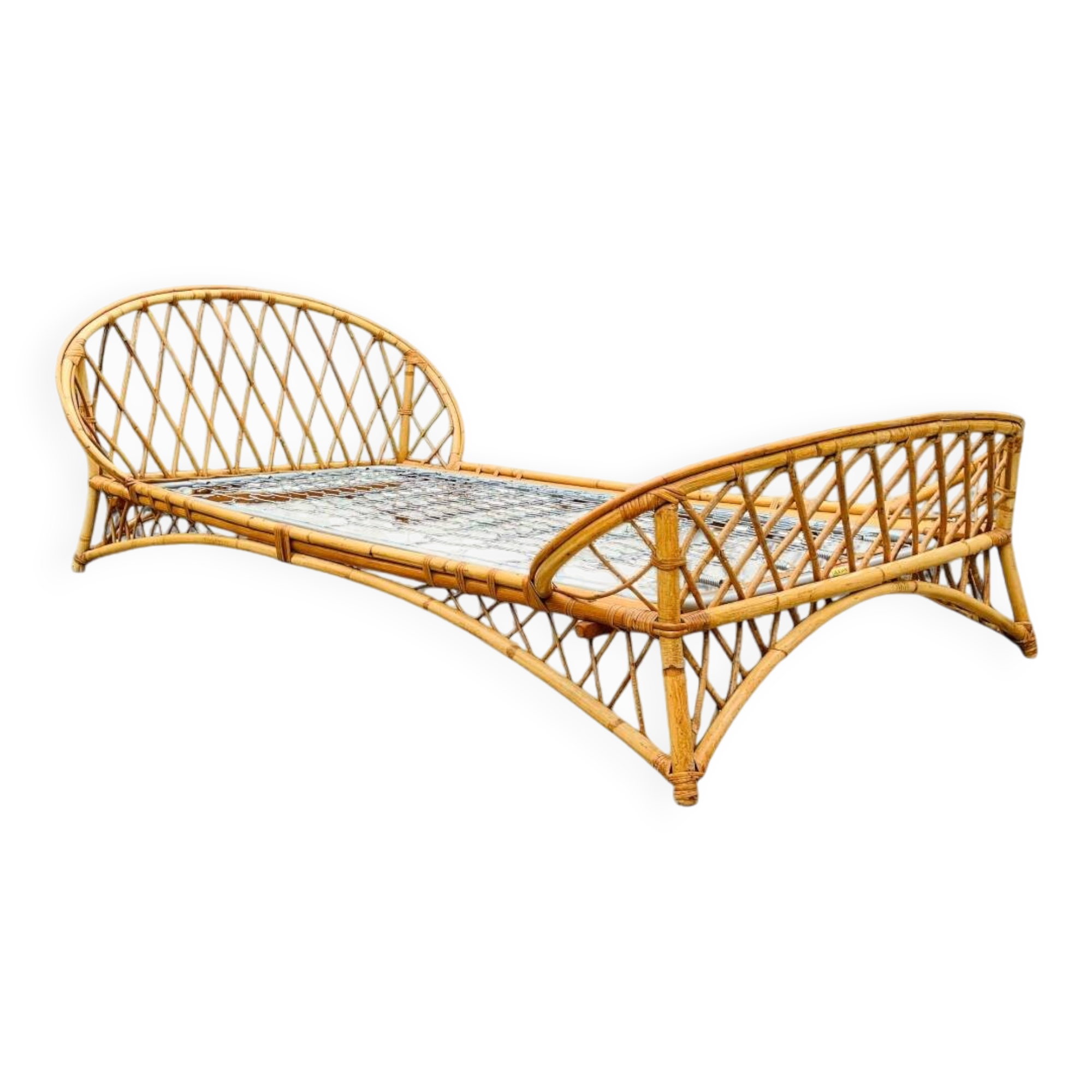 Rattan basket bed 90x190 vintage 1960