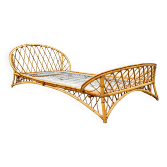 Rattan basket bed 90x190 vintage 1960