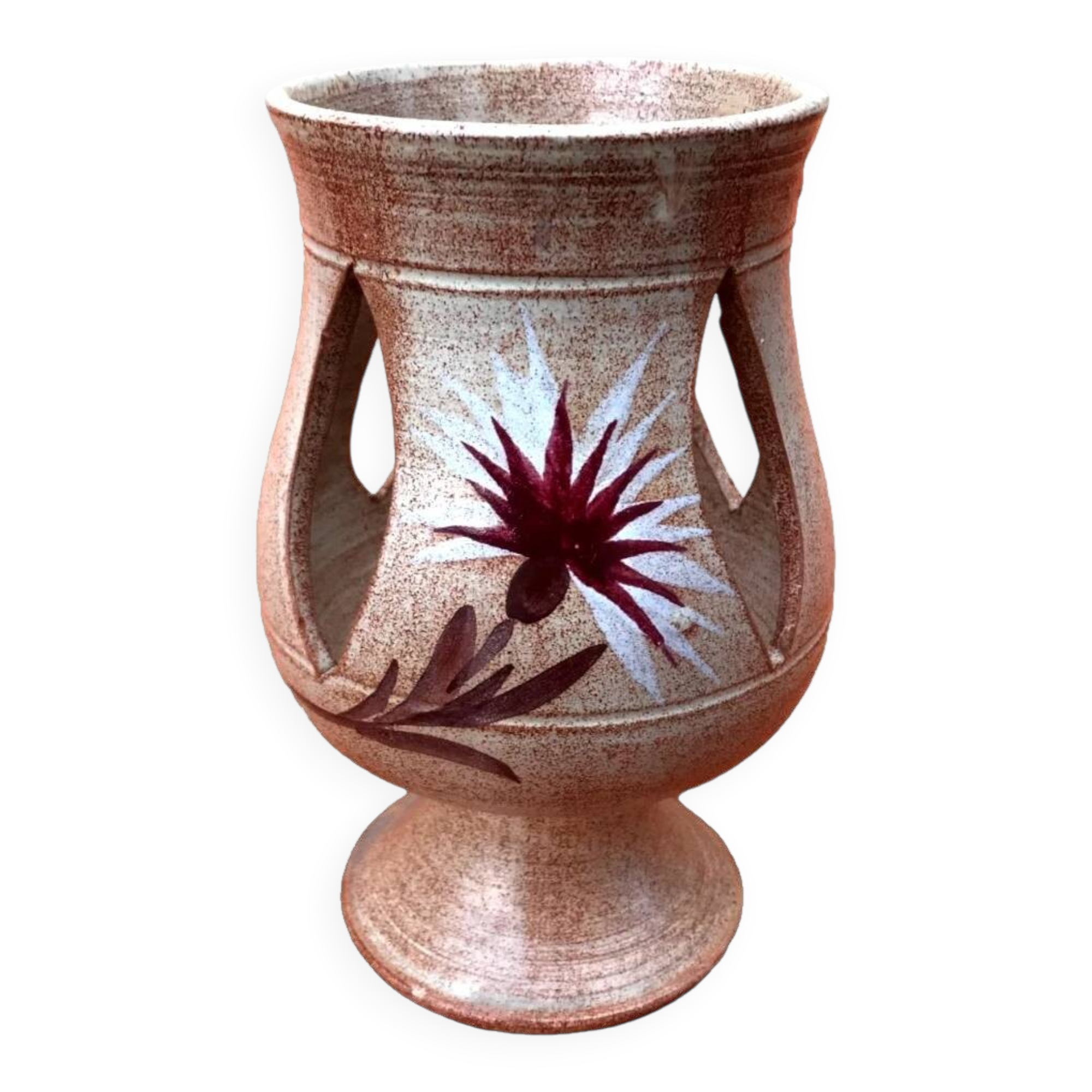 1970s Candle holder / Lantern on a ceramic pedestal with thistle decoration