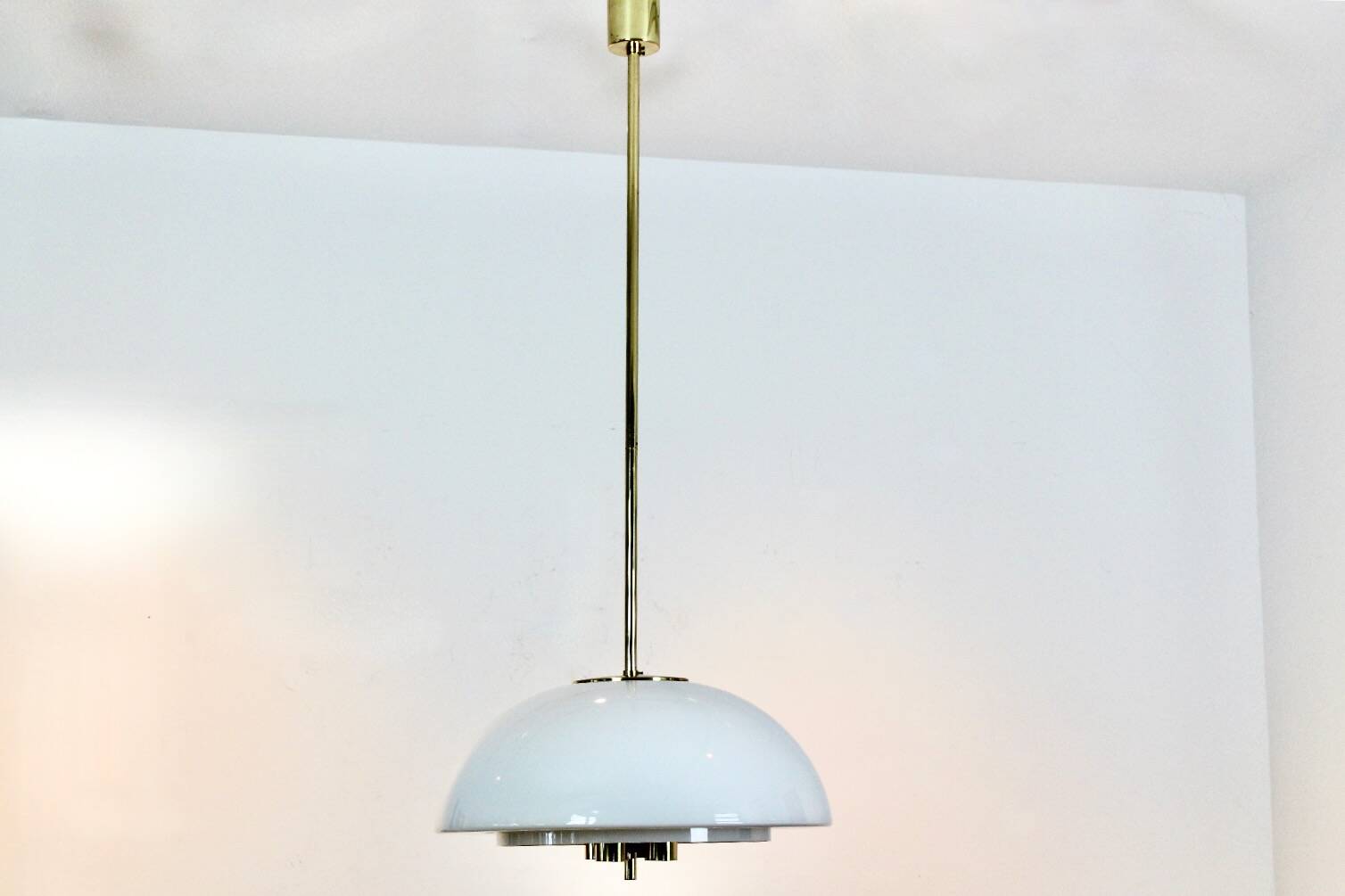 Glashütte Limburg Mushroom Pendant Light in Opal Glass and Brass