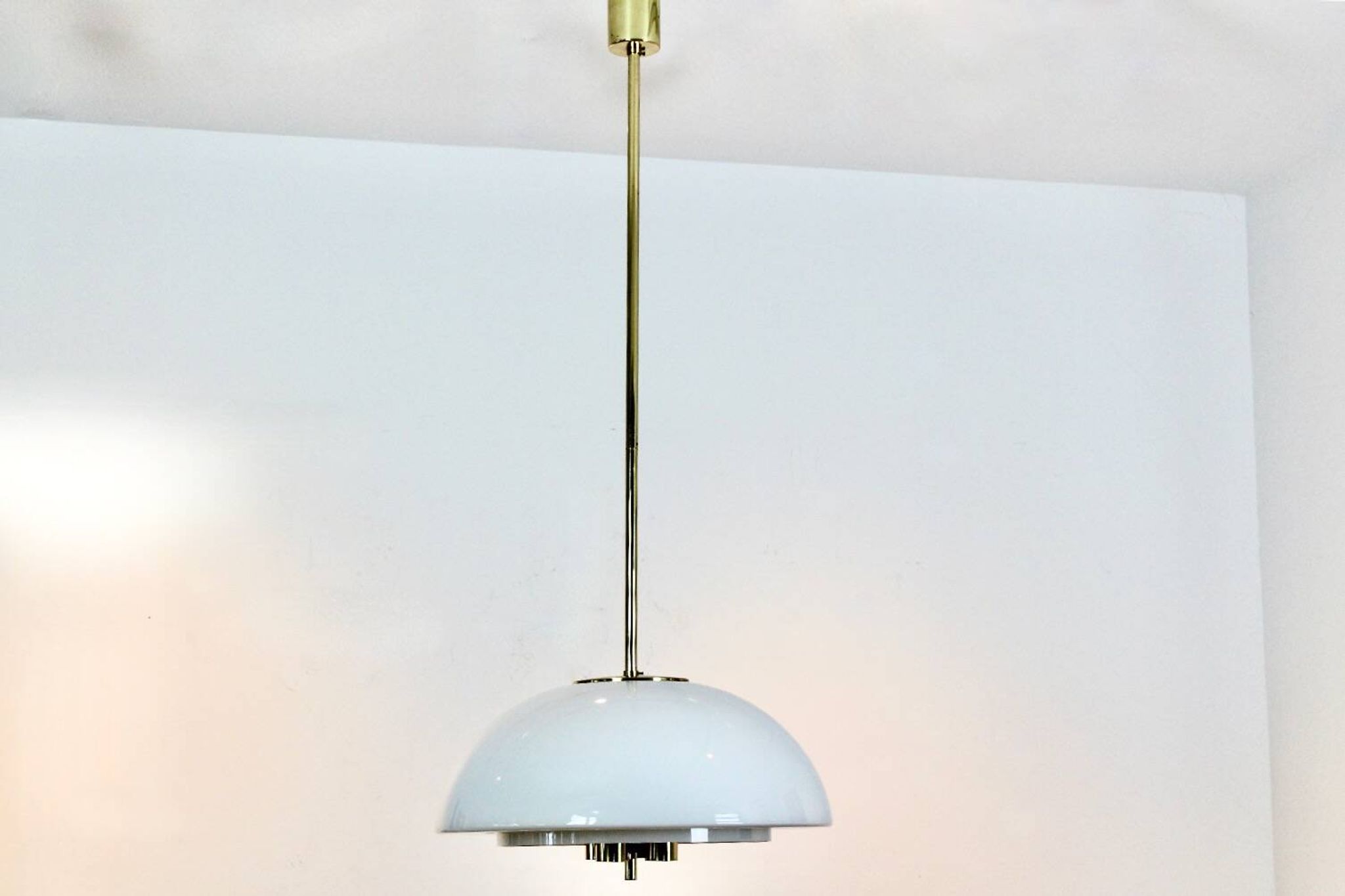 Glashütte Limburg Mushroom Pendant Light in Opal Glass and Brass