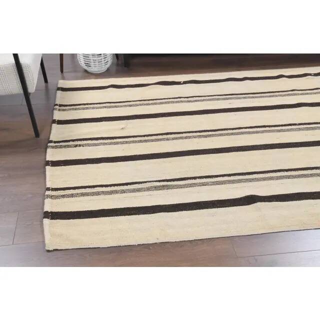 Vintage Turkish Hand-Knotted Wool Cotton Beige Kilim Area Rug 155x330