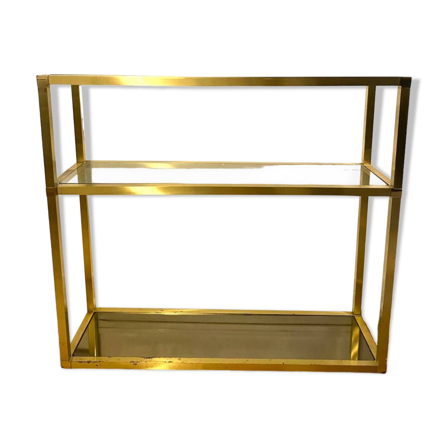 3-tier shelf in glass, mirror and brass