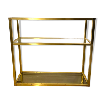 3-tier shelf in glass, mirror and brass