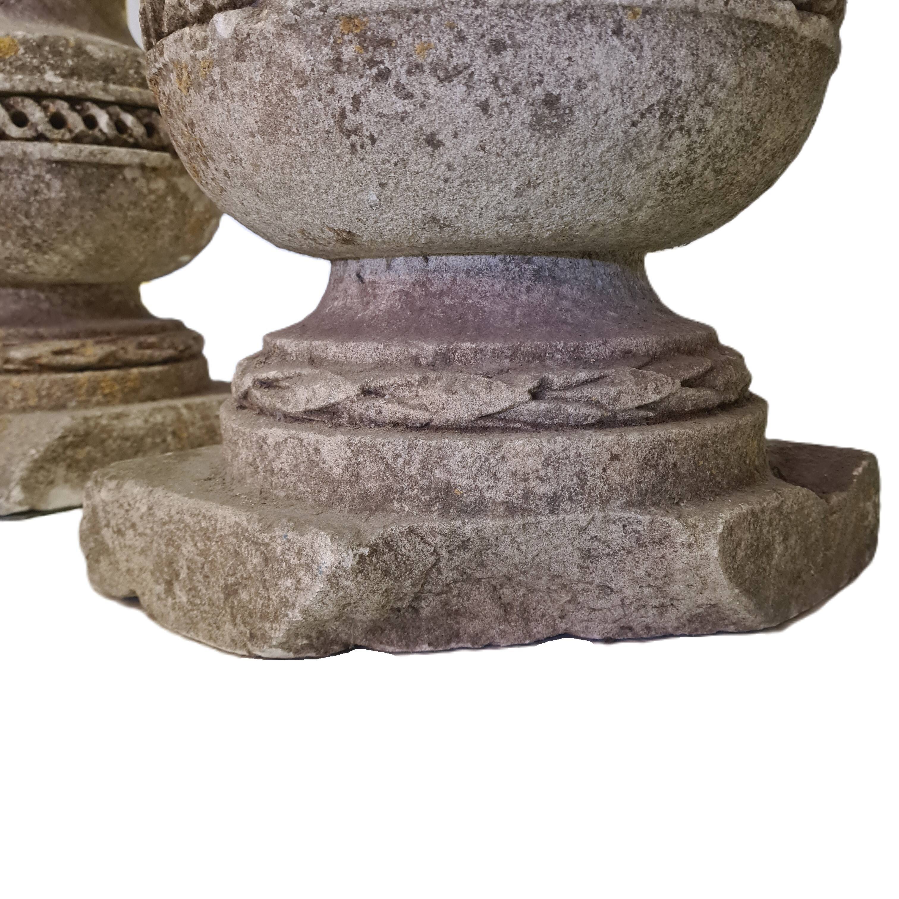 Set Of French Sandstone Decorative Vases With Artichoke, From The 18th Century