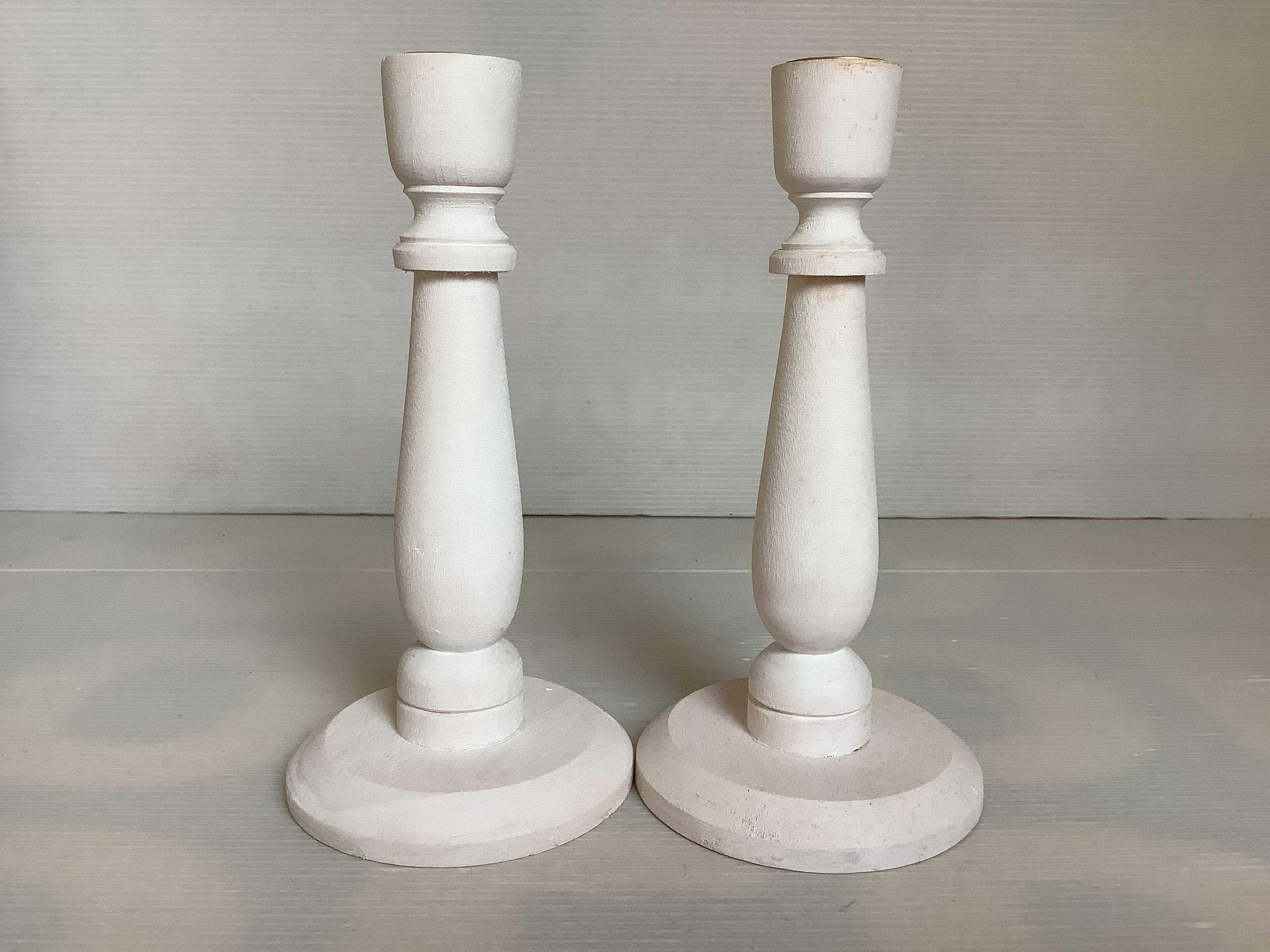 Pair of painted wooden candlesticks