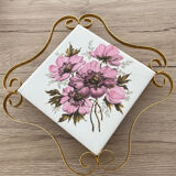 Vintage pink and gold faience floral trivia La Ferté Gaucher France