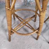 Paire de tabourets de bar bambou & rotin