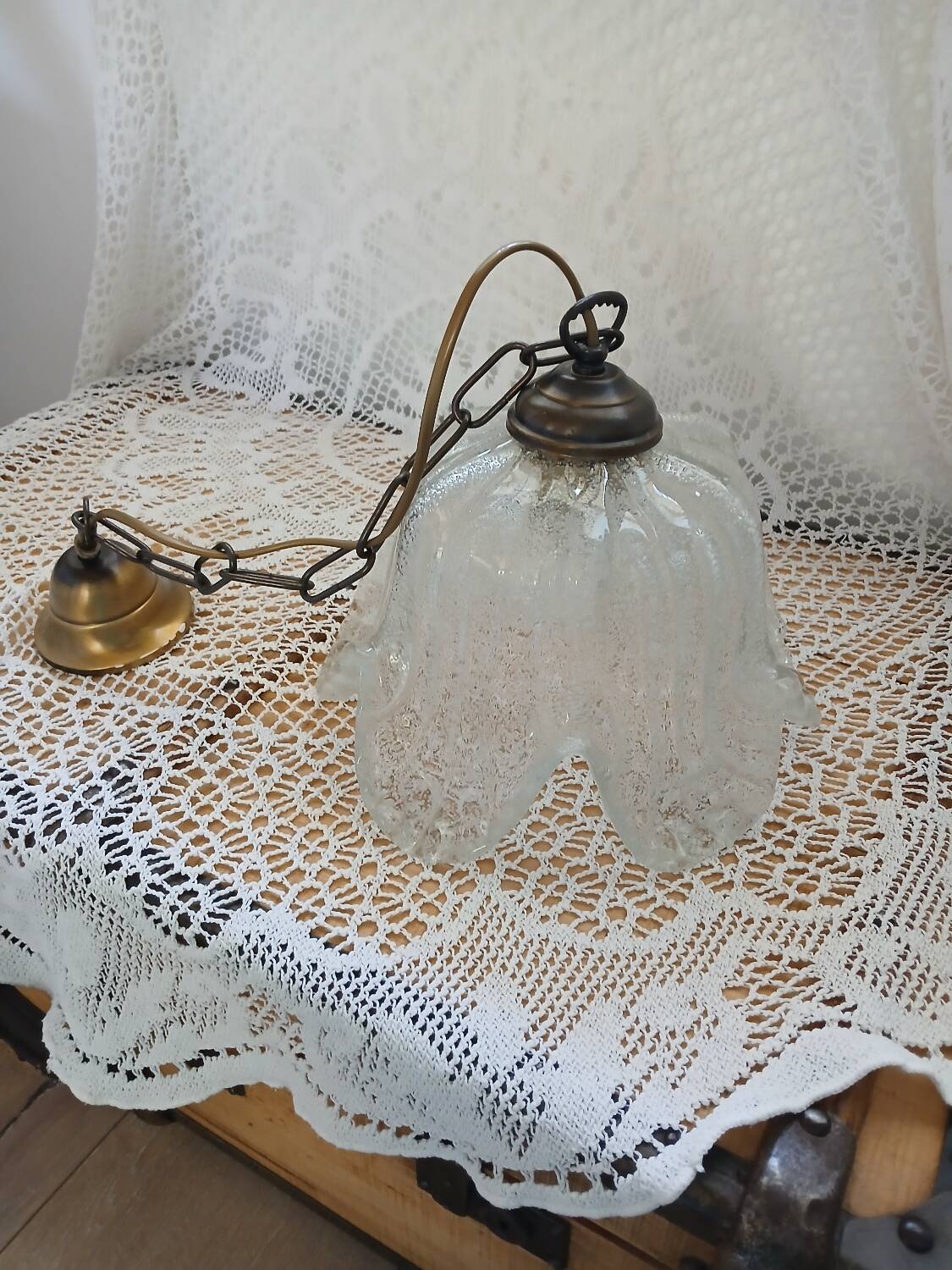 Vintage frosted blown glass pendant light