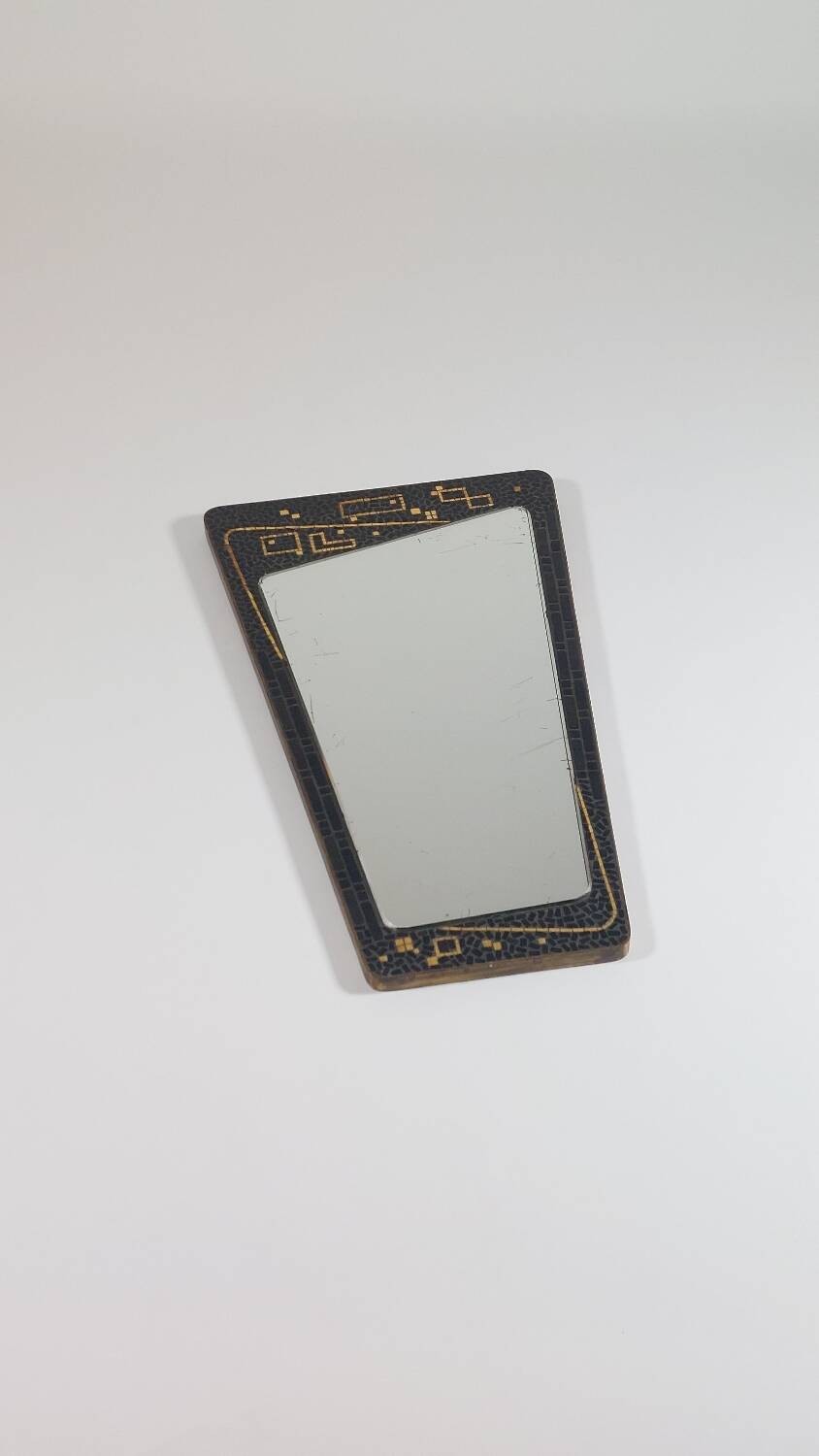 Brass mirror with patinated mosaic, mid-20th century.