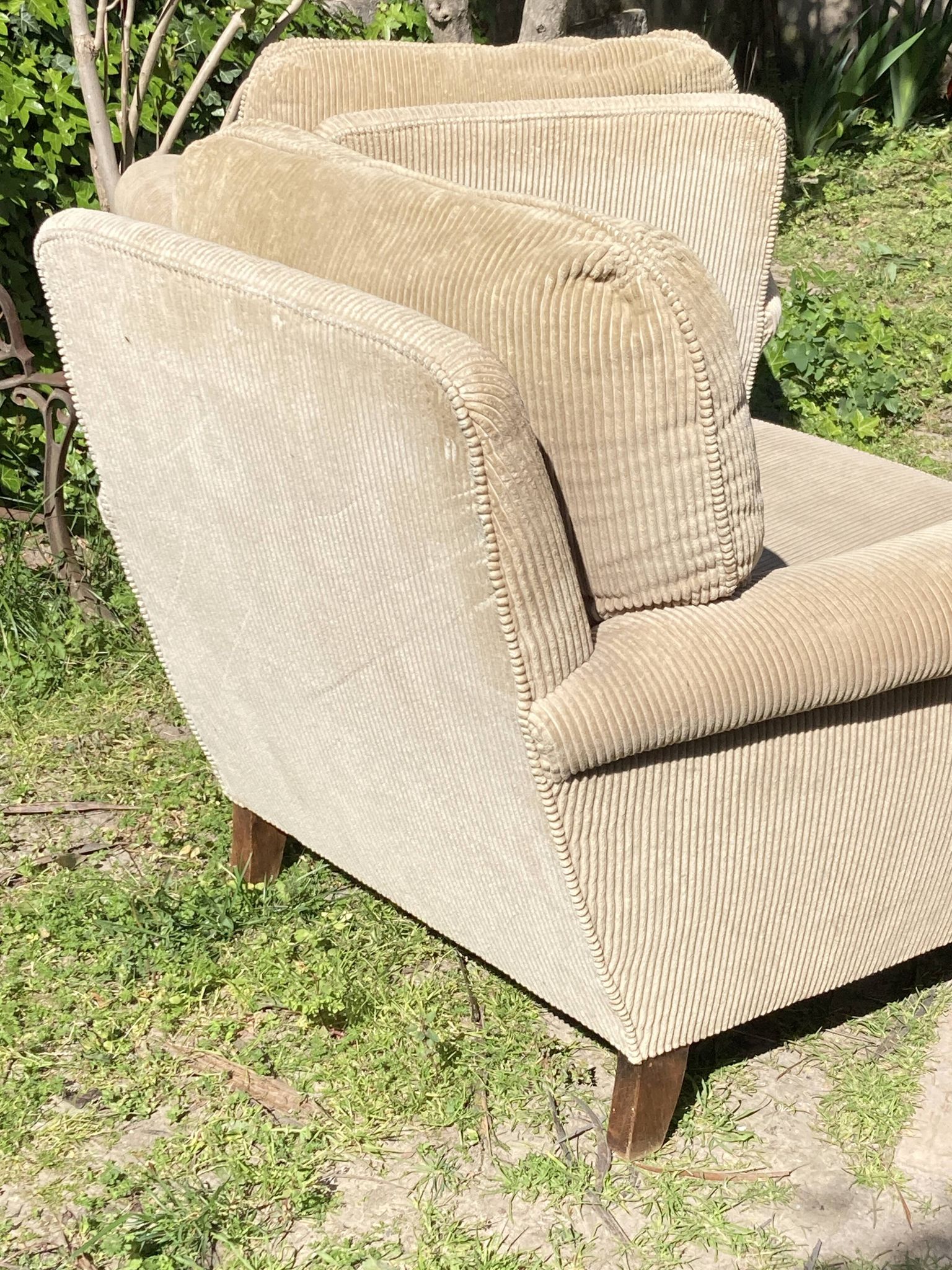 Pair of vintage ribbed velvet armchairs
