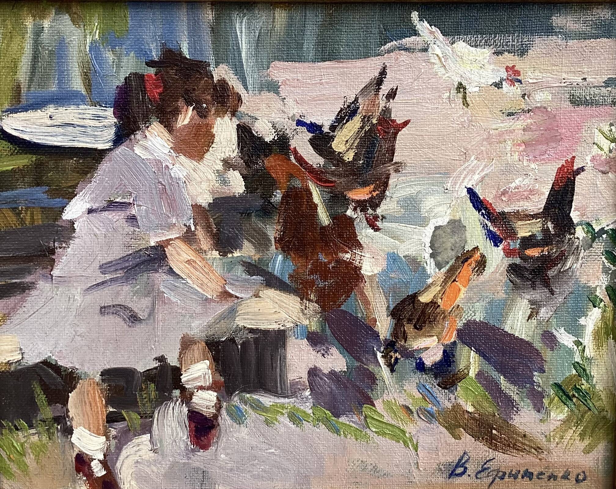 Oil painting on canvas mounted on cardboard, dimensions: 28x33 cm-