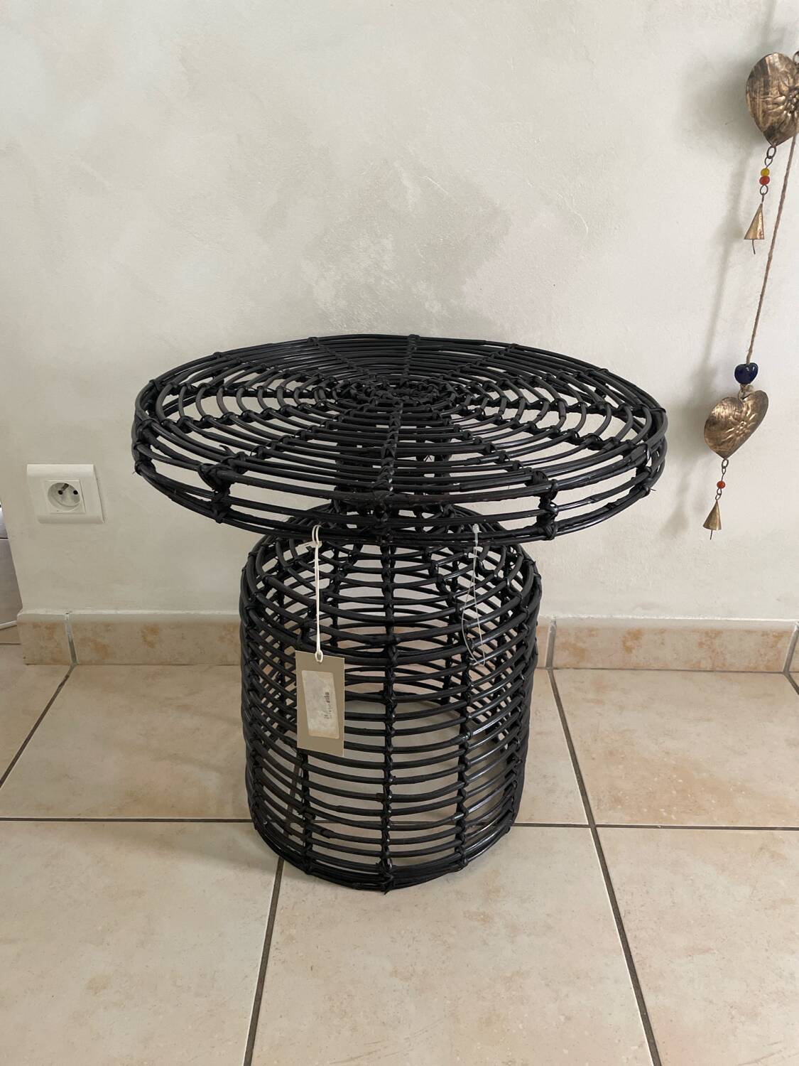 Bloomingville side table in black rattan – contemporary bohemian design