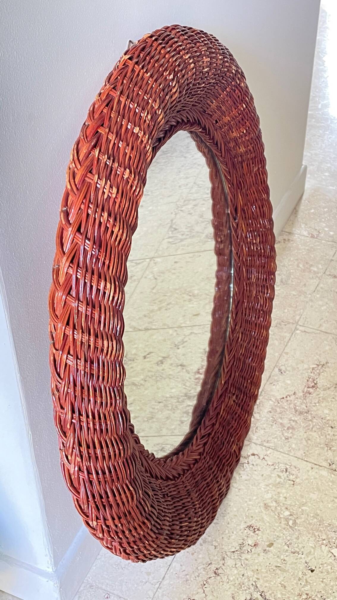 Round rattan wall mirror 1970s/80s