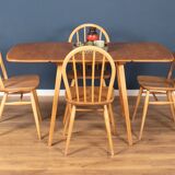 Retro Blonde Ercol Model 383 Dining Table & Four Model 370 Windsor Kitchen Dining Chairs