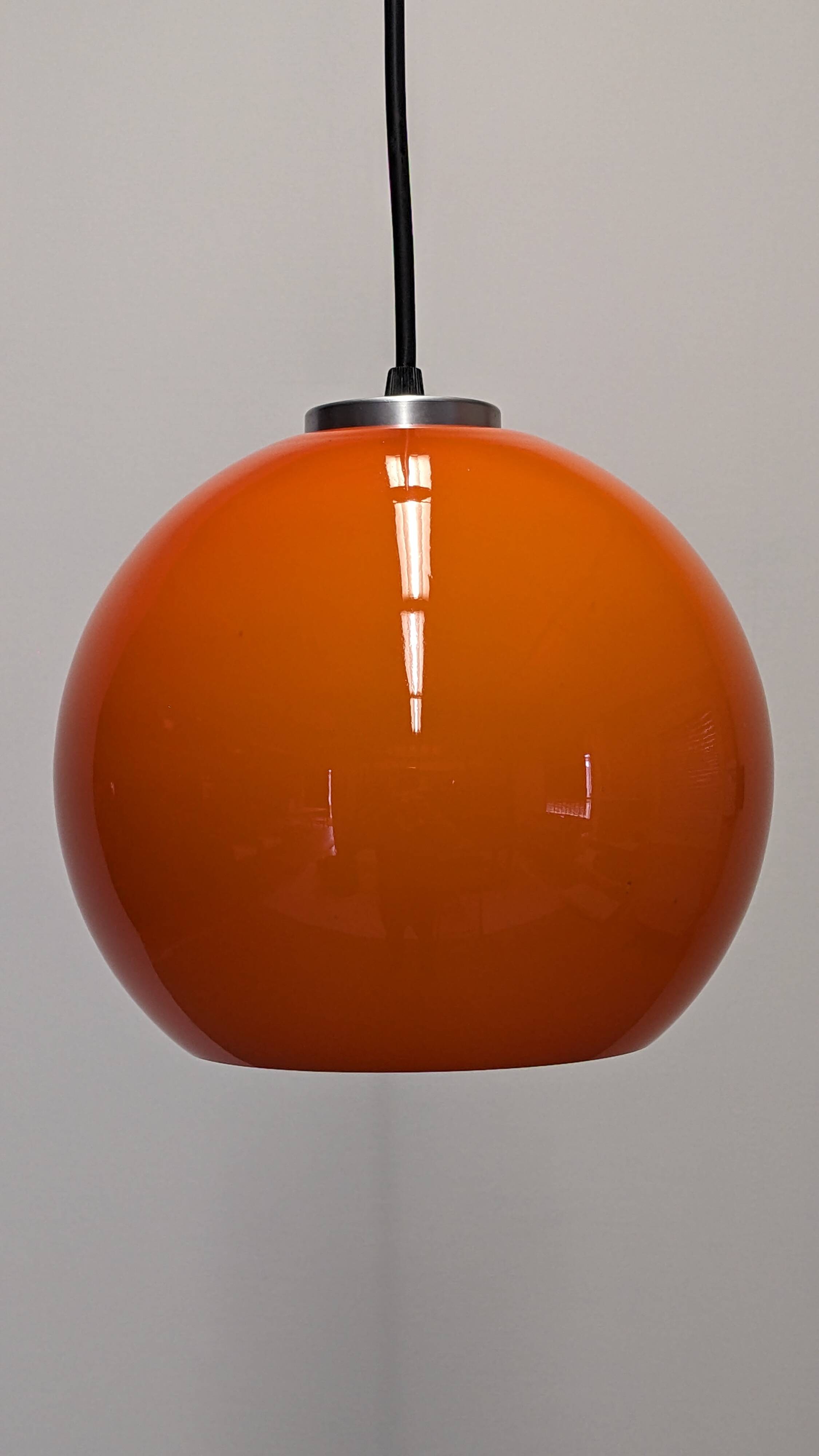 Orange opaline ball pendant light, 60s/70s