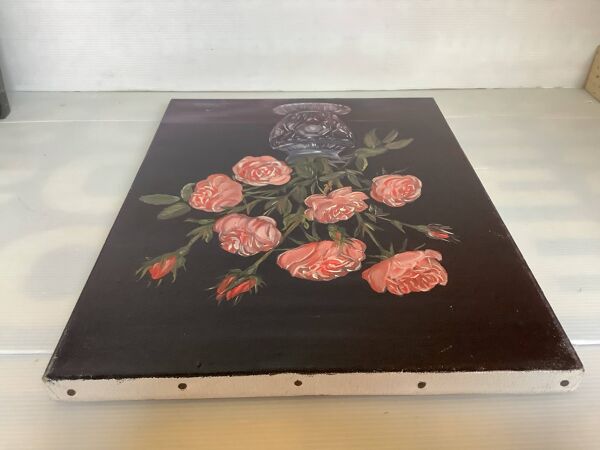 Tableau bouquet de rosesn huile sur toile signée
