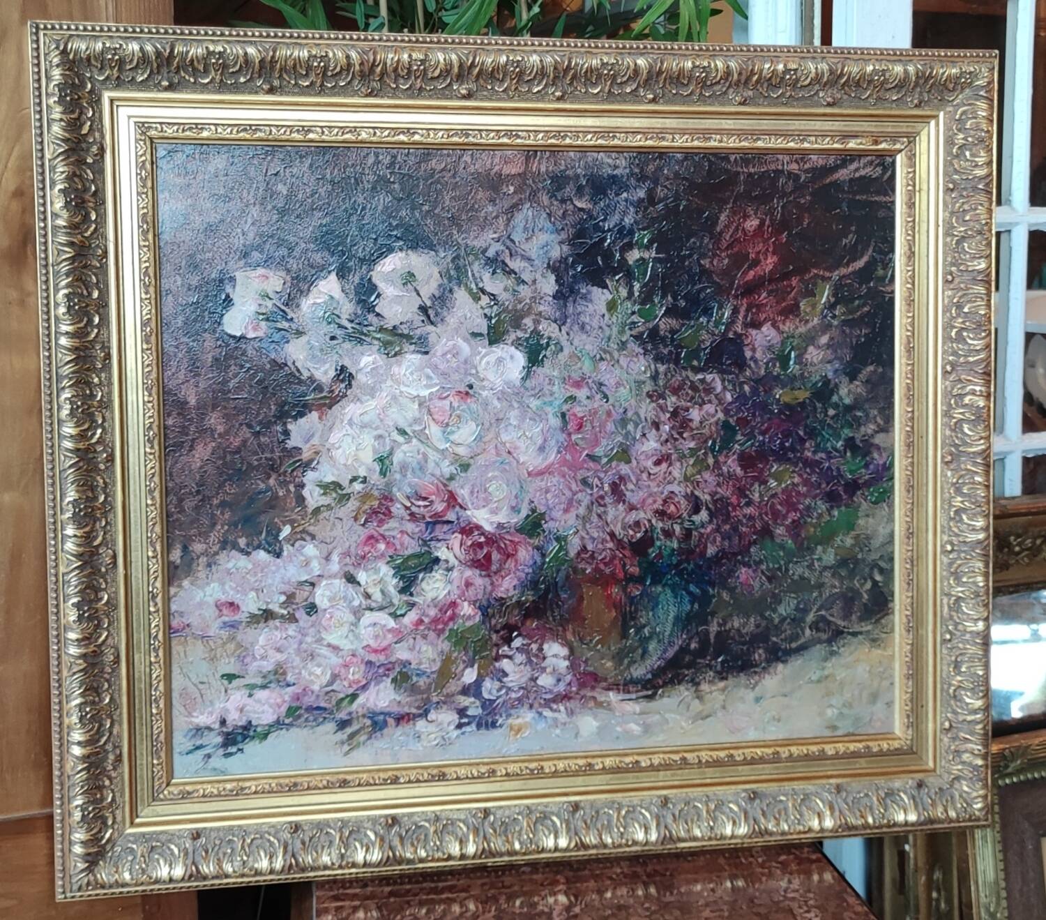 Old Oil Painting On Wood/Bouquet Of Flowers/Still Life