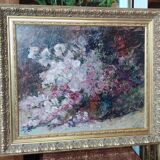 Old Oil Painting On Wood/Bouquet Of Flowers/Still Life