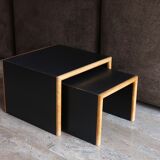 Table d'appoint gigognes noires en bois, années 80