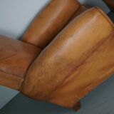 Pair of French Cognac Moustache Back Leather Club Chairs, 1950s
