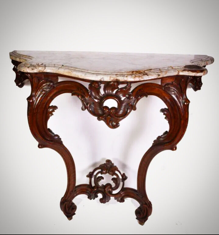 Walnut console style Louis XV marble top, epoque Napoleon III