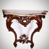 Walnut console style Louis XV marble top, epoque Napoleon III