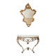Golden wrought iron console and mirror in rococo style.
