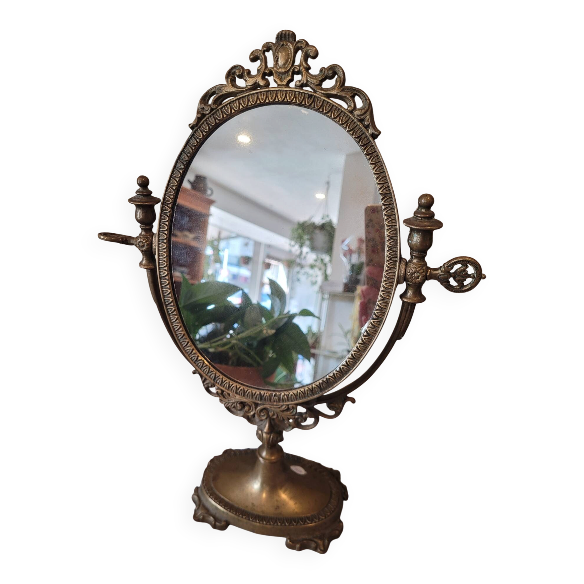 Miroir de table ancien style Louis XV / rocaille – métal doré