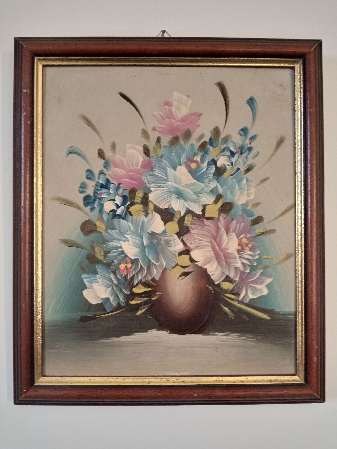 Still life painting basin filled with flowers