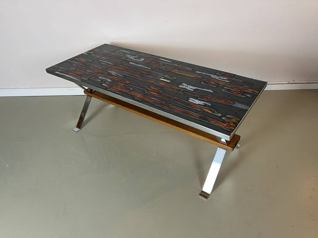 Vintage 1970s coffee table in ceramic, tiles, retro, mid-century