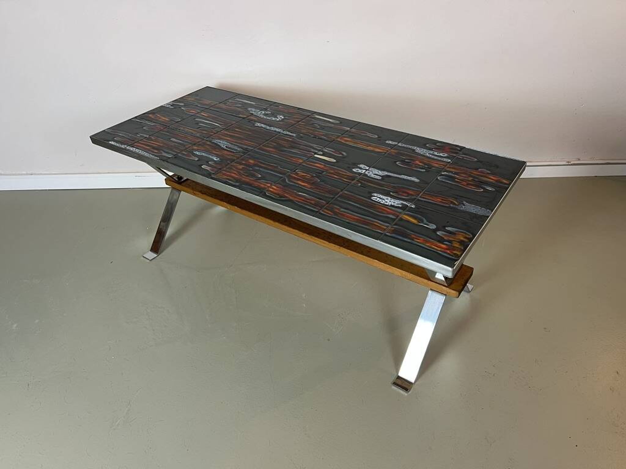 Vintage 1970s coffee table in ceramic, tiles, retro, mid-century