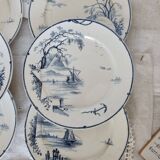 Antique flat plates, Gien earthenware, 19th century, Marines model