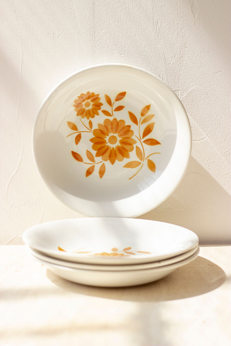 4 assiettes creuses vintage - fleurs oranges