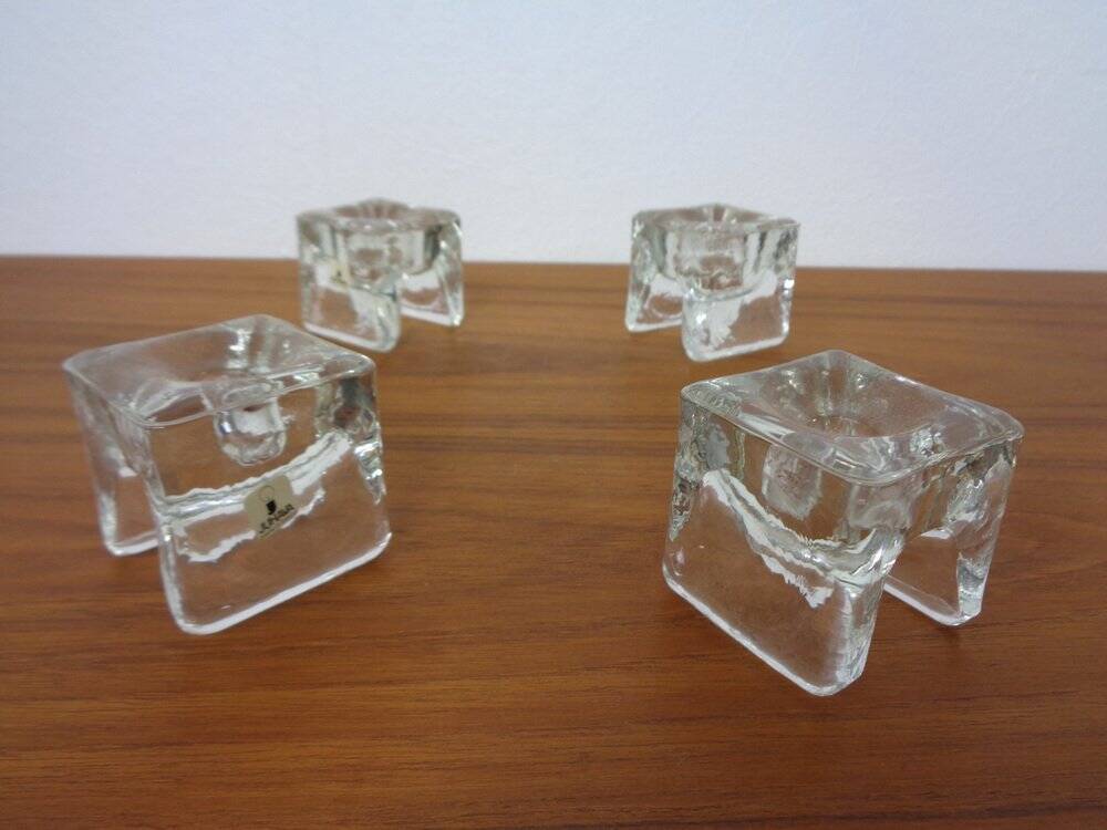 Finnish Ice Glass Candlesticks by Timo Sarpaneva for Juhava, 1970s, Set of 4