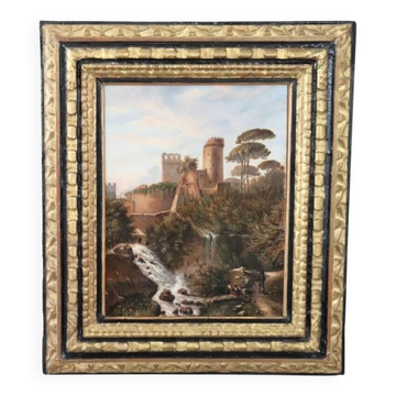 Landscape With A Castle, Oil On Canvas, Signed M.g., Italy, 18th Century