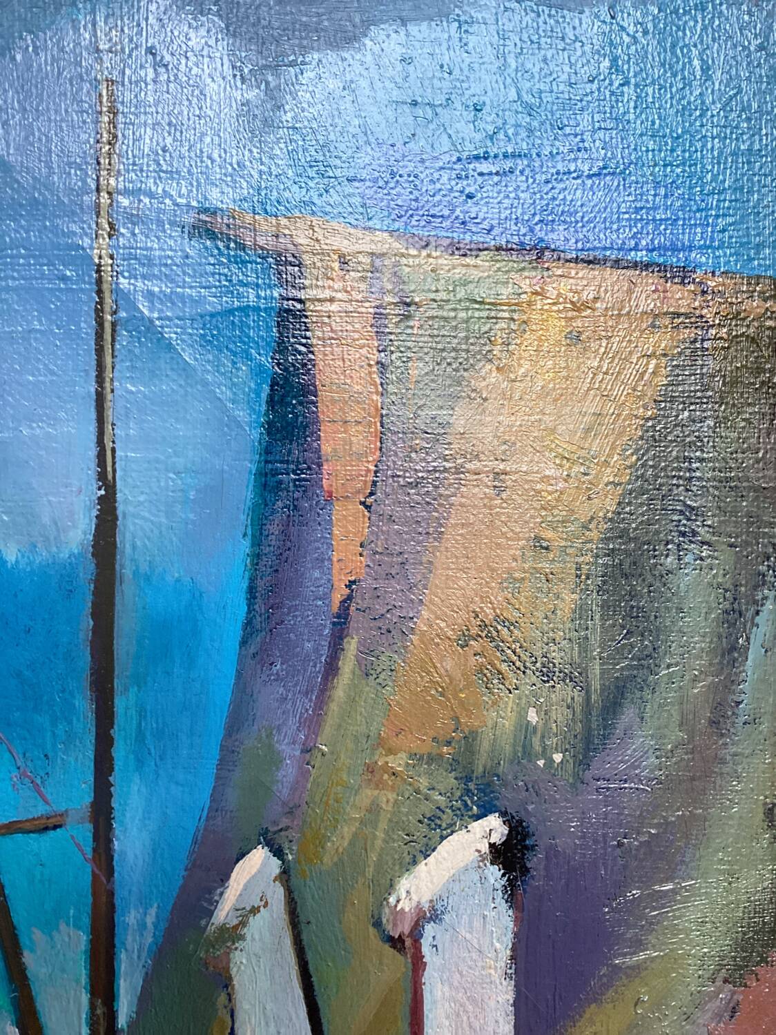 Surrealist oil on canvas Robert Degenève Belgian fishing boats